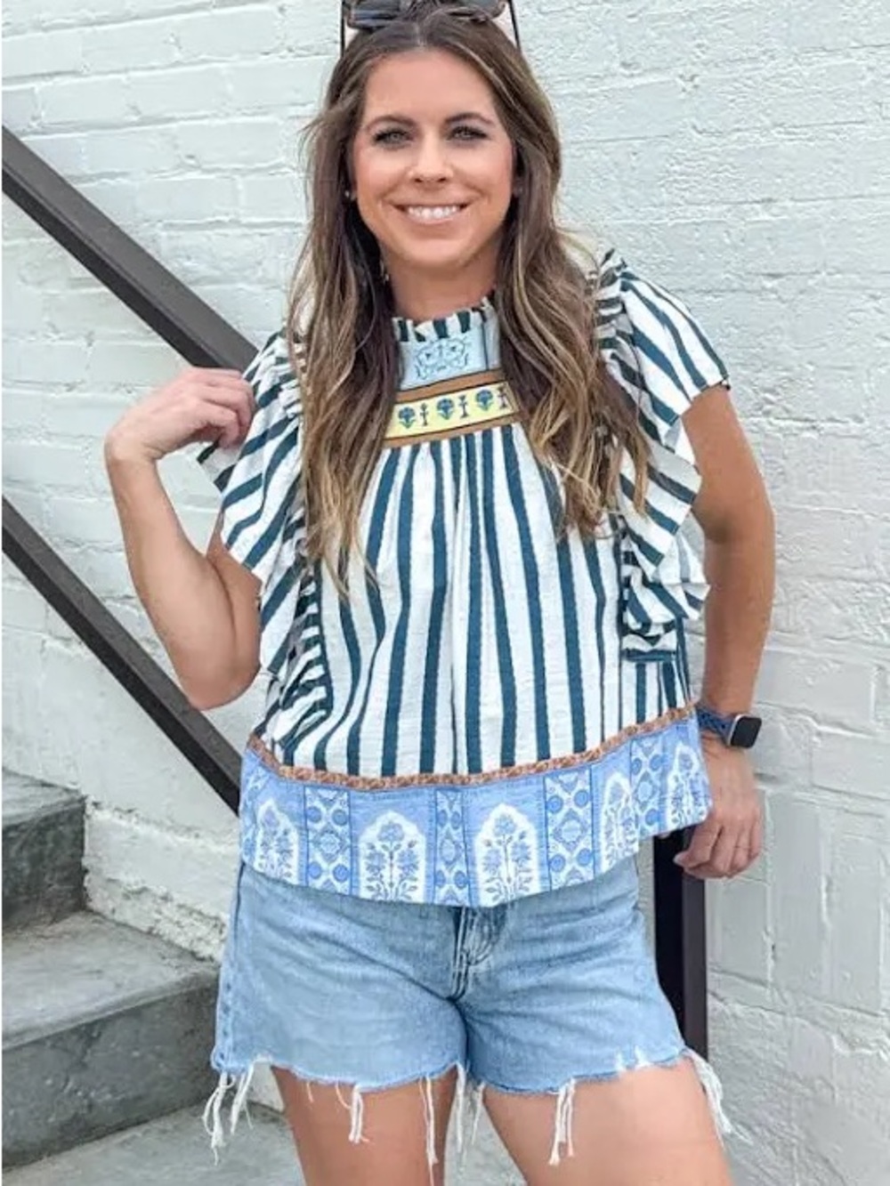 NWT TCEC Striped Flutter Sleeve Top